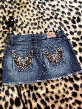 Embellished Dark Blue Denim Mini Skirt Vintage Tyte Denim Micro Mini Skirt